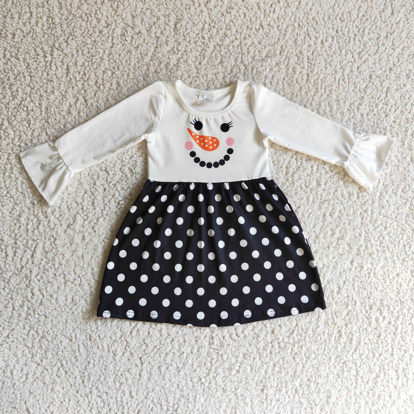 promotion price GLD0119 snowman white black christmas girl long sleeve dress RTS 20230615