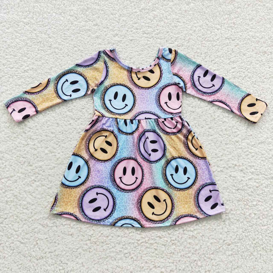 GLD0200 Smile face long sleeve summer girl dress  20230614 RTS