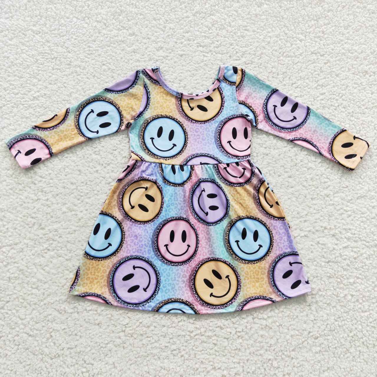 GLD0200 Smile face long sleeve summer girl dress  20230614 RTS