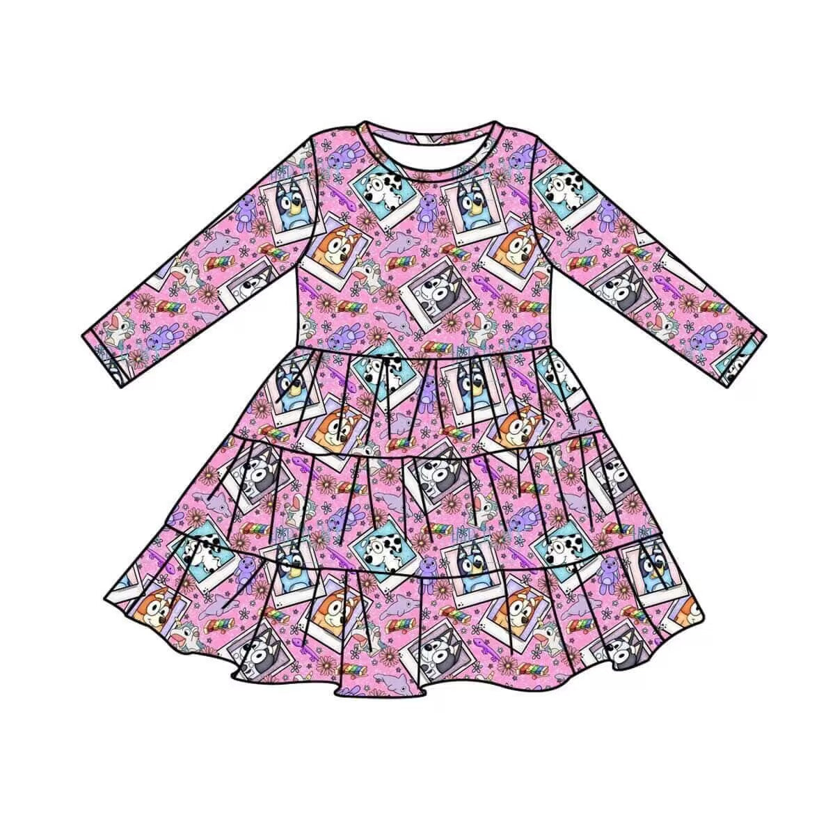 GLD0206  cartoon blue dog purple long sleeve summer girl dress preorder 20230516 preorder