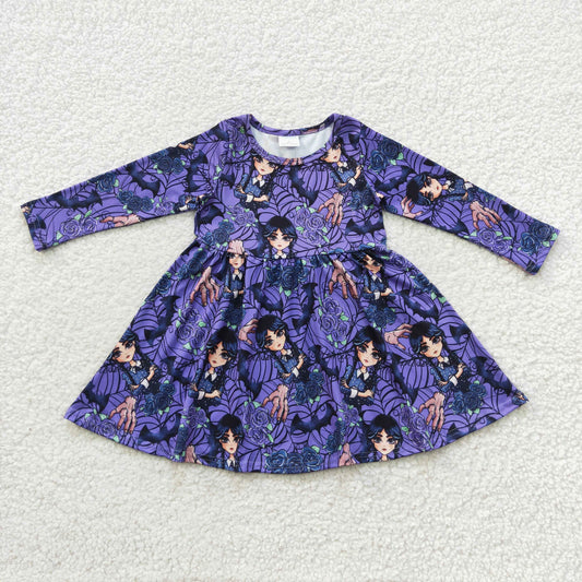 GLD0229 wednesday girl long sleeve purple summer girl dress 20230801 RTS