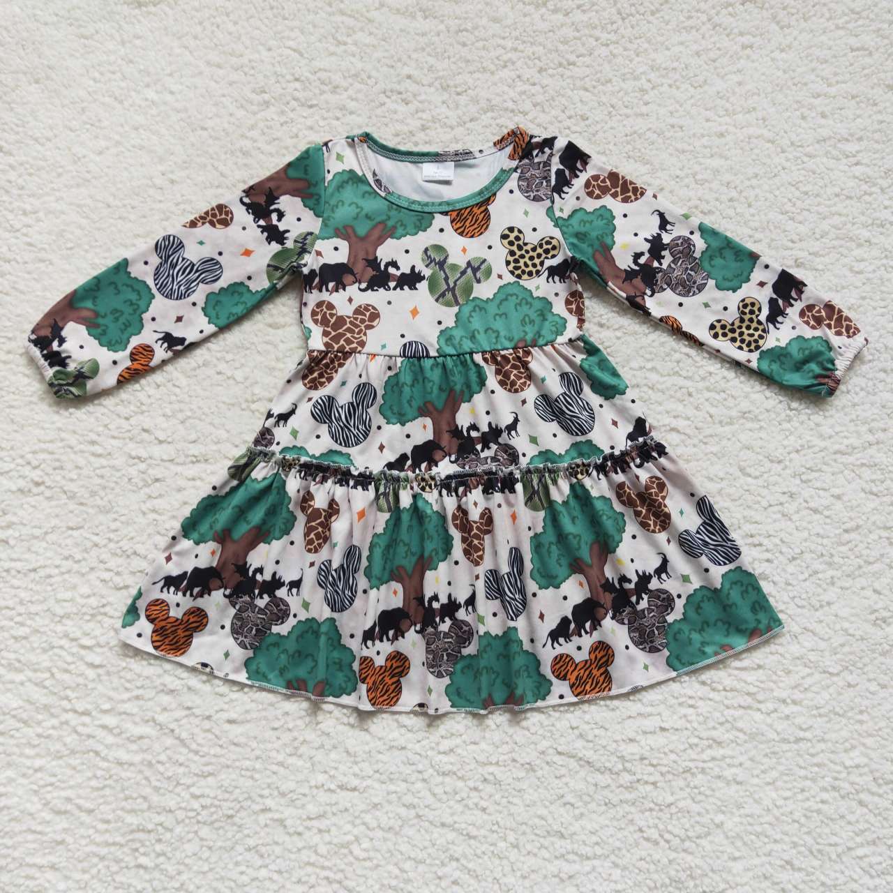 GLD0260 western animal mouse world camo long sleeves girl dress preorder 20230925 RTS