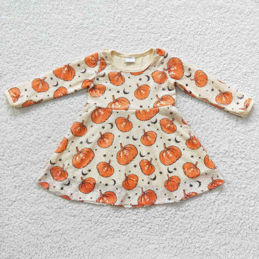 GLD0271 Halloween sequin long sleeve orange pumpkin girl dress 20230807 RTS