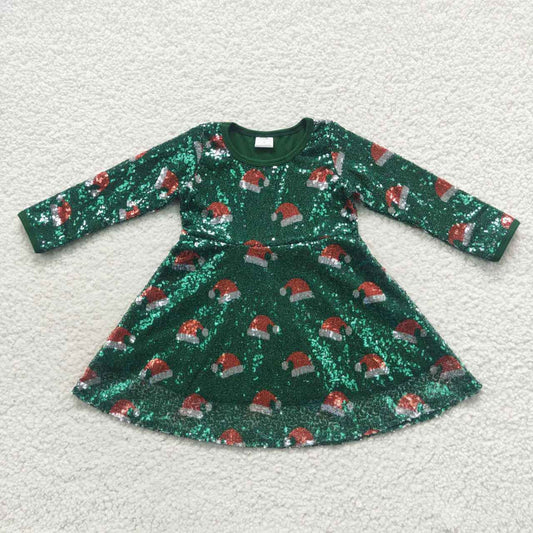 GLD0272 Christmas sequin long sleeve green girl dress 20230823 RTS