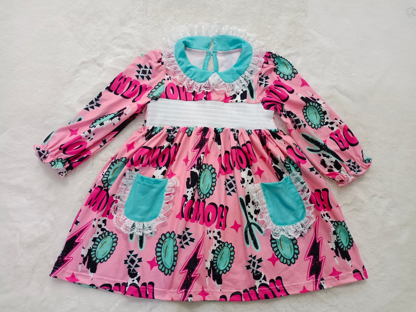 GSD0442 jewel horse western long sleeve pink girl dress 20230701 preorder