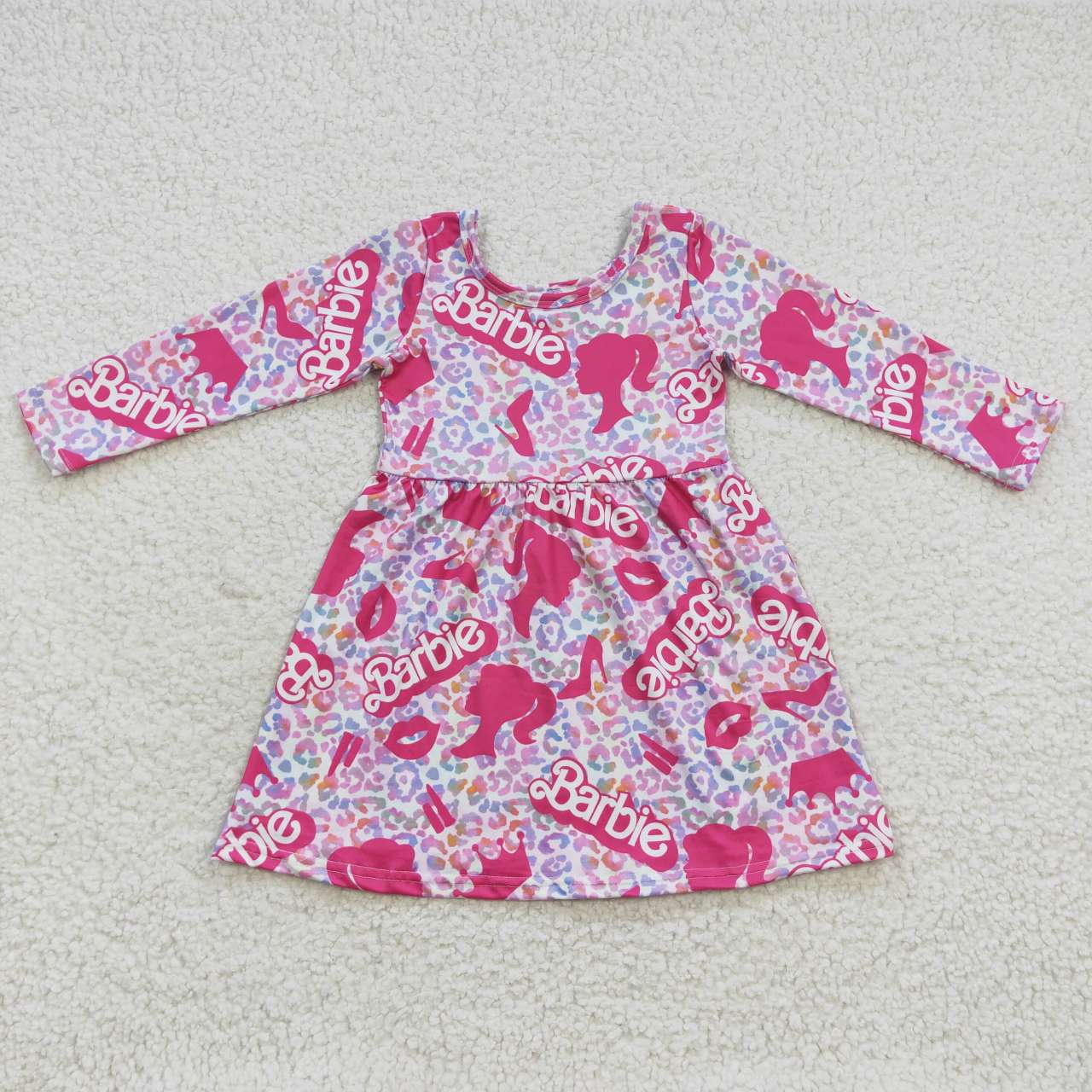 GLD0276 cartoon barbie long sleeve pink girl dress 20230720 RTS