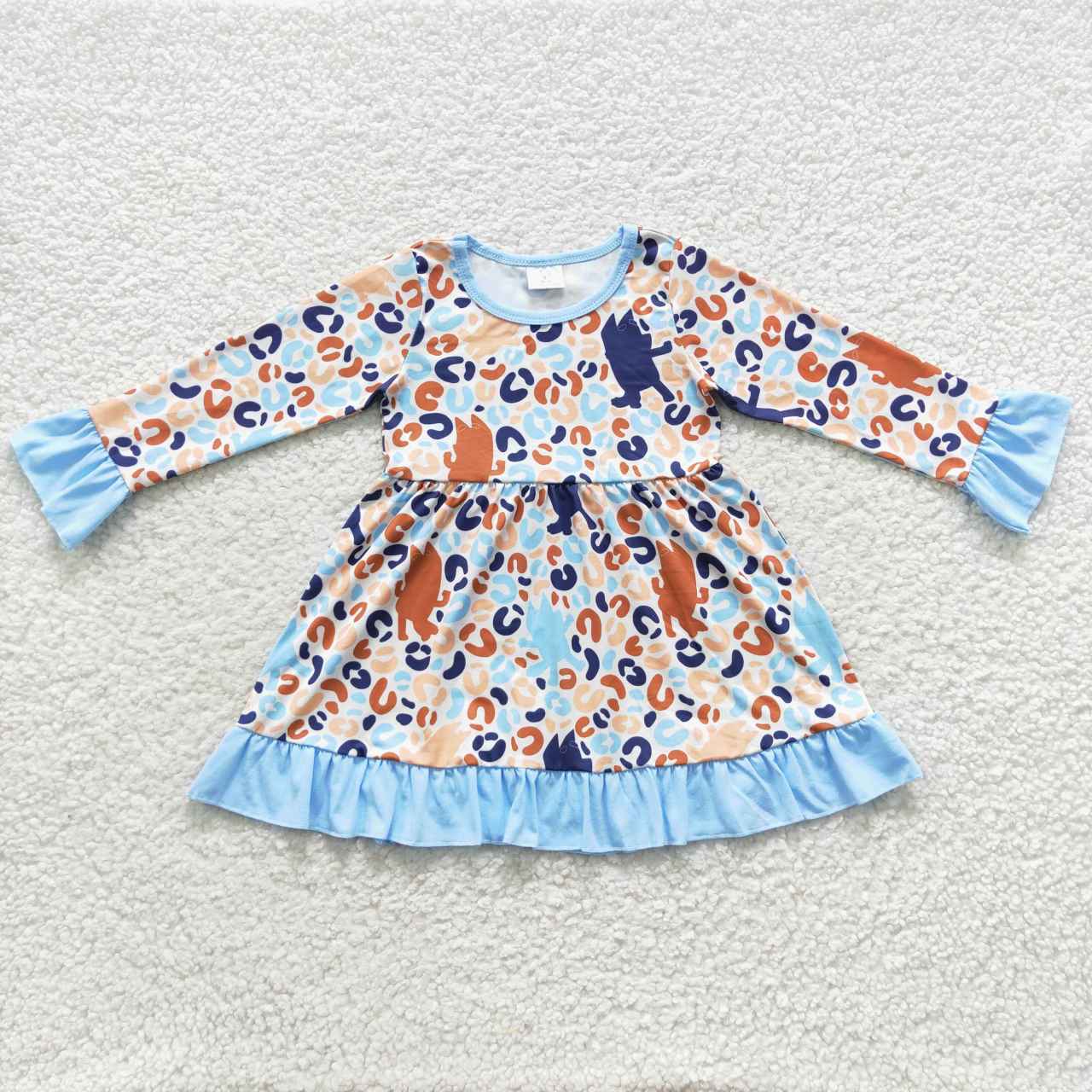 GLD0280 blue dog cartoon long sleeves western girl dress RTS 20230722