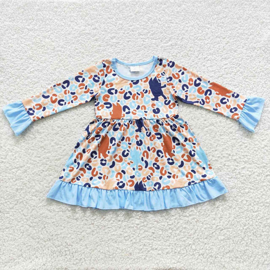 GLD0280 blue dog cartoon long sleeves western girl dress RTS 20230722