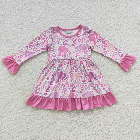 GLD0284 cartoon barbie purple pink leopard long sleeves western girl dress RTS 20230731