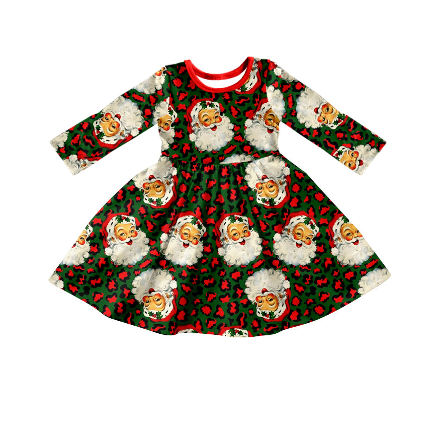 GLD0286 Christmas Santa green long sleeves western girl dress preorder 20230630