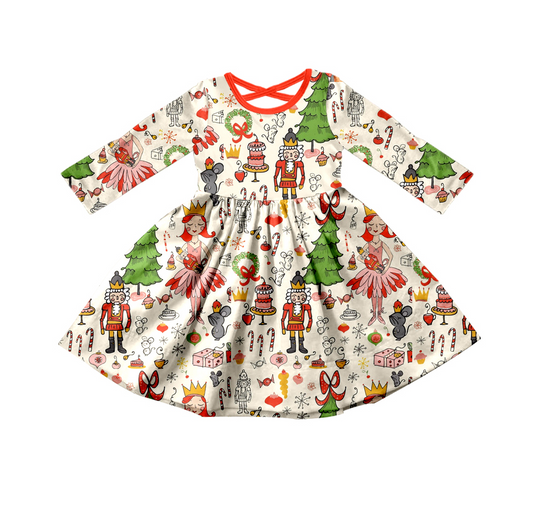 GLD0296 long sleeve nutcracker Christmas green girl dress preorder 20230708