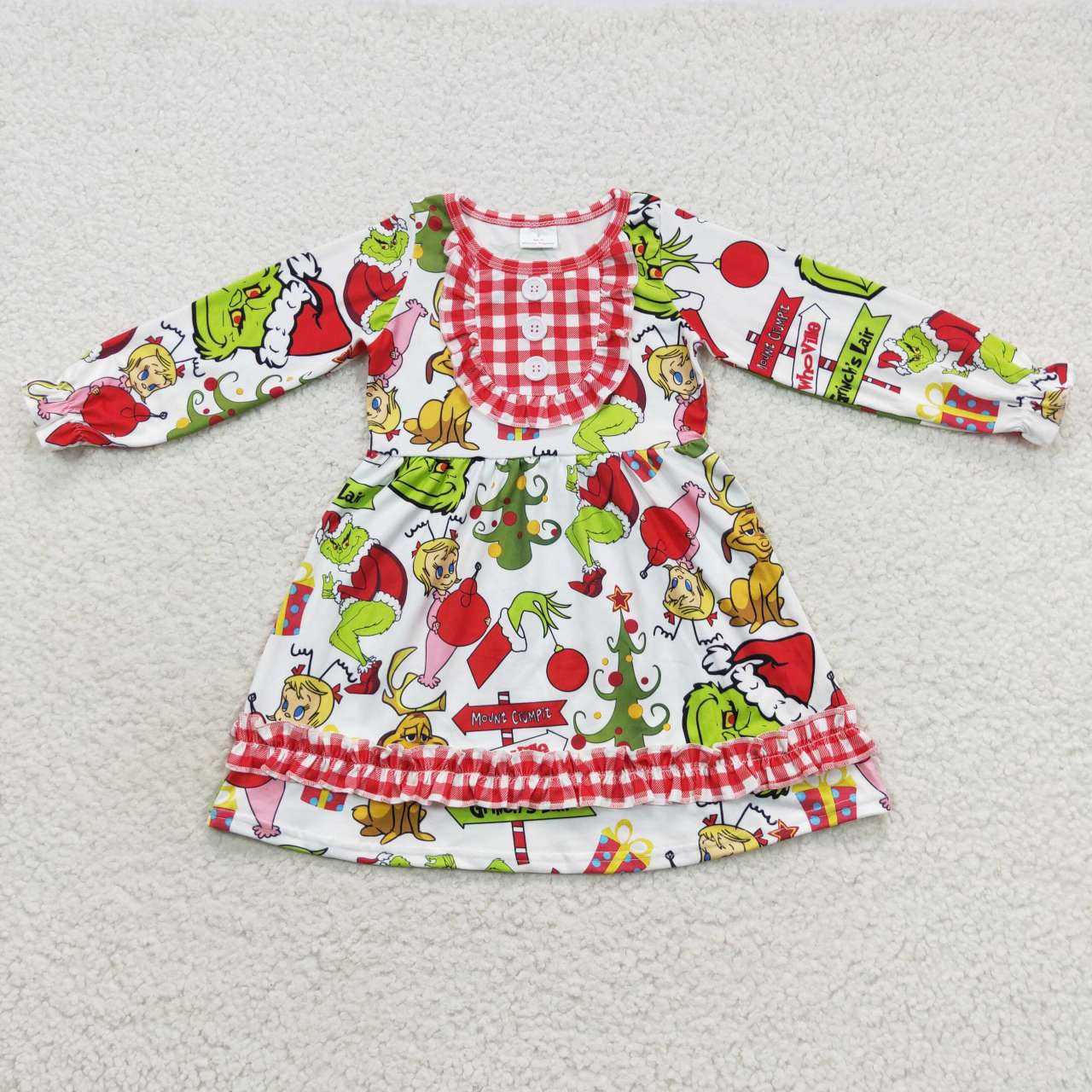 GLD0297 long sleeve cartoon grin Christmas girl dress RTS 20230830