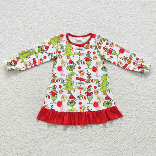 promotion $5.5 2026.10.24 GLD0299 Baby Girl Clothes Christmas Ornament Mixed Print Long Sleeve Ruffle Dress