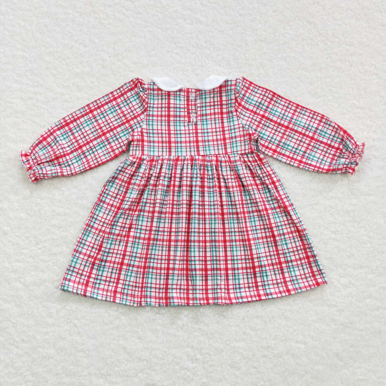 GLD0300 long sleeve Christmas embrodiery smocked plaid girl dress 20231018 RTS