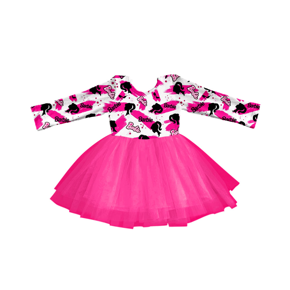 GLD0311 barbie long sleeve hot pink tulle girl dress 20230720 preorder