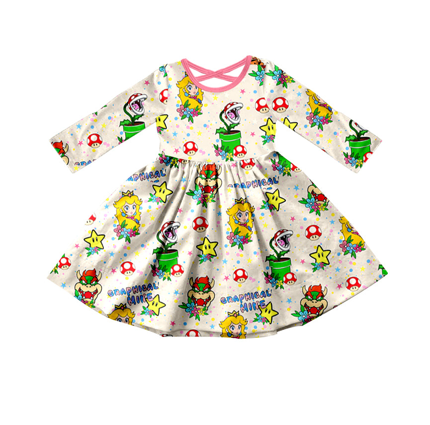 GLD0313 mario peach princess long sleeve green girl dress 20230720 preorder