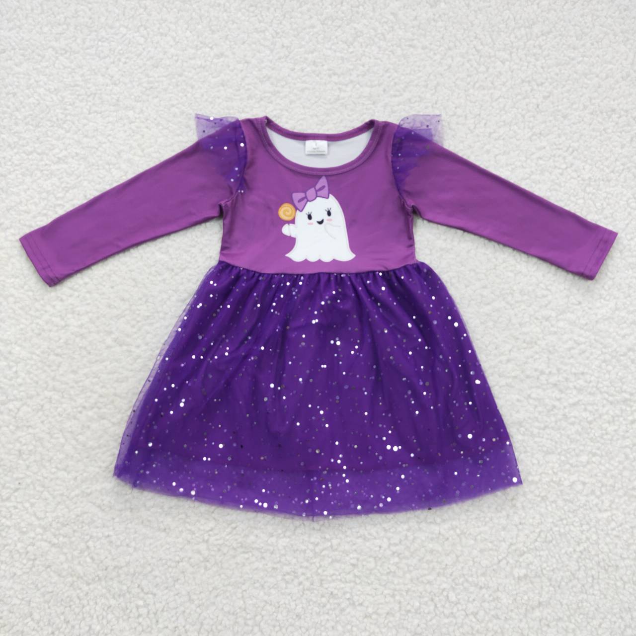 GLD0314 Halloween boo purple long sleeves girl tulle dress 20230830 RTS