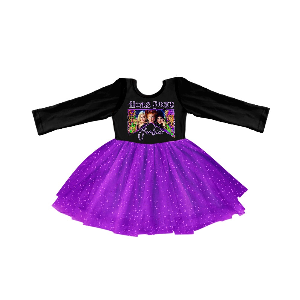 GLD0317 halloween hoc boo long sleeve purple tulle girl dress 20230722 preorder