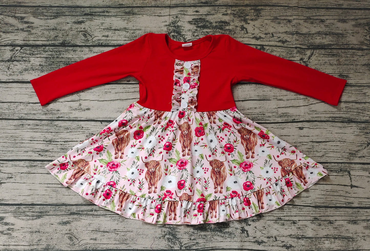 GLD0322 western cow bib flowers long sleeve girl dress 20231030 RTS