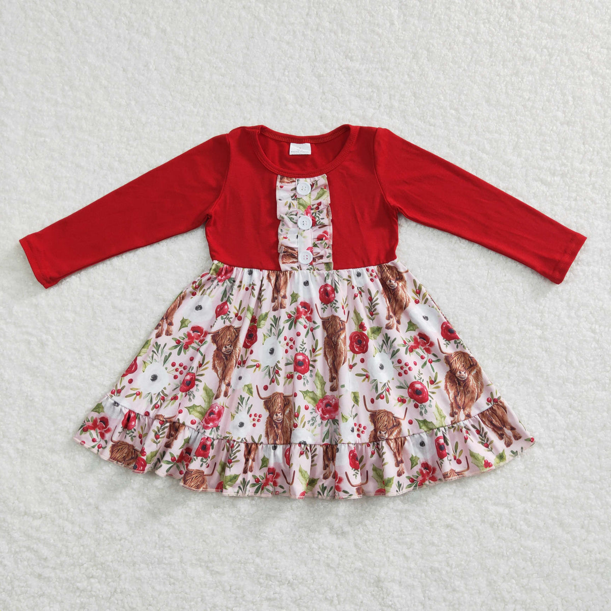 promotion $5.5 2026.10.24 GLD0322 Baby Girl Clothes Christmas Floral Mix Print Long Sleeve Patchwork Dress