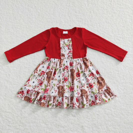 promotion $5.5 2026.10.24 GLD0322 Baby Girl Clothes Christmas Floral Mix Print Long Sleeve Patchwork Dress