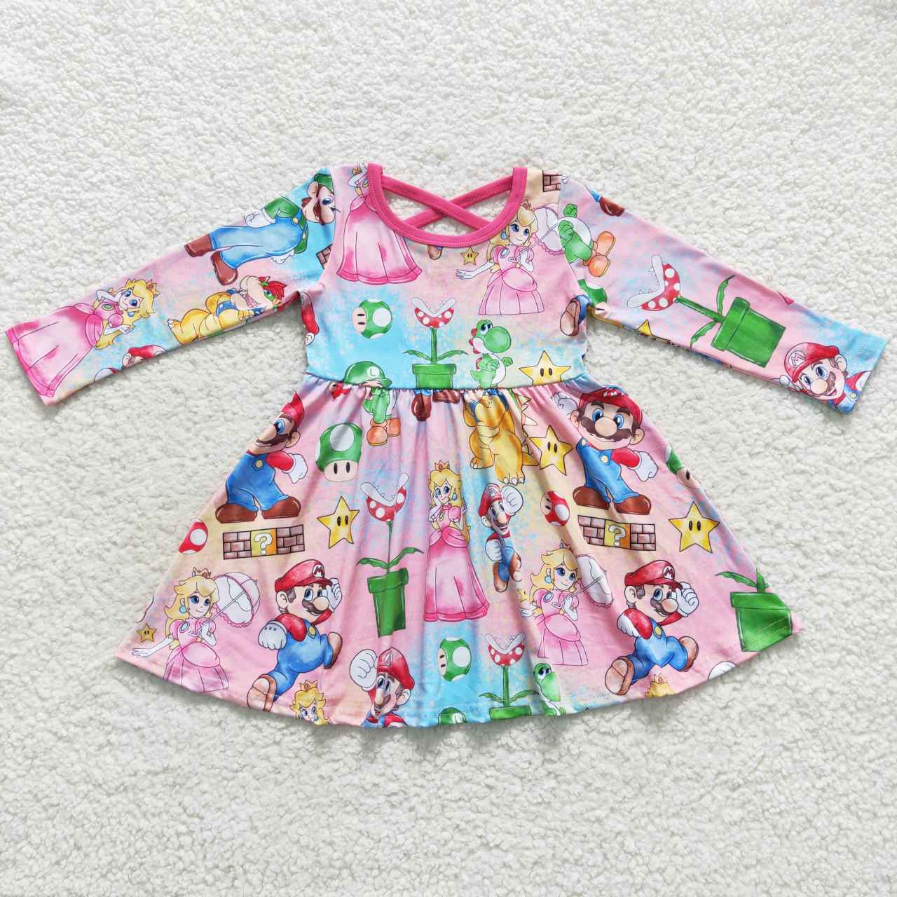 GLD0324 cartoon mario princess long sleeve girl dress 20230904 RTS