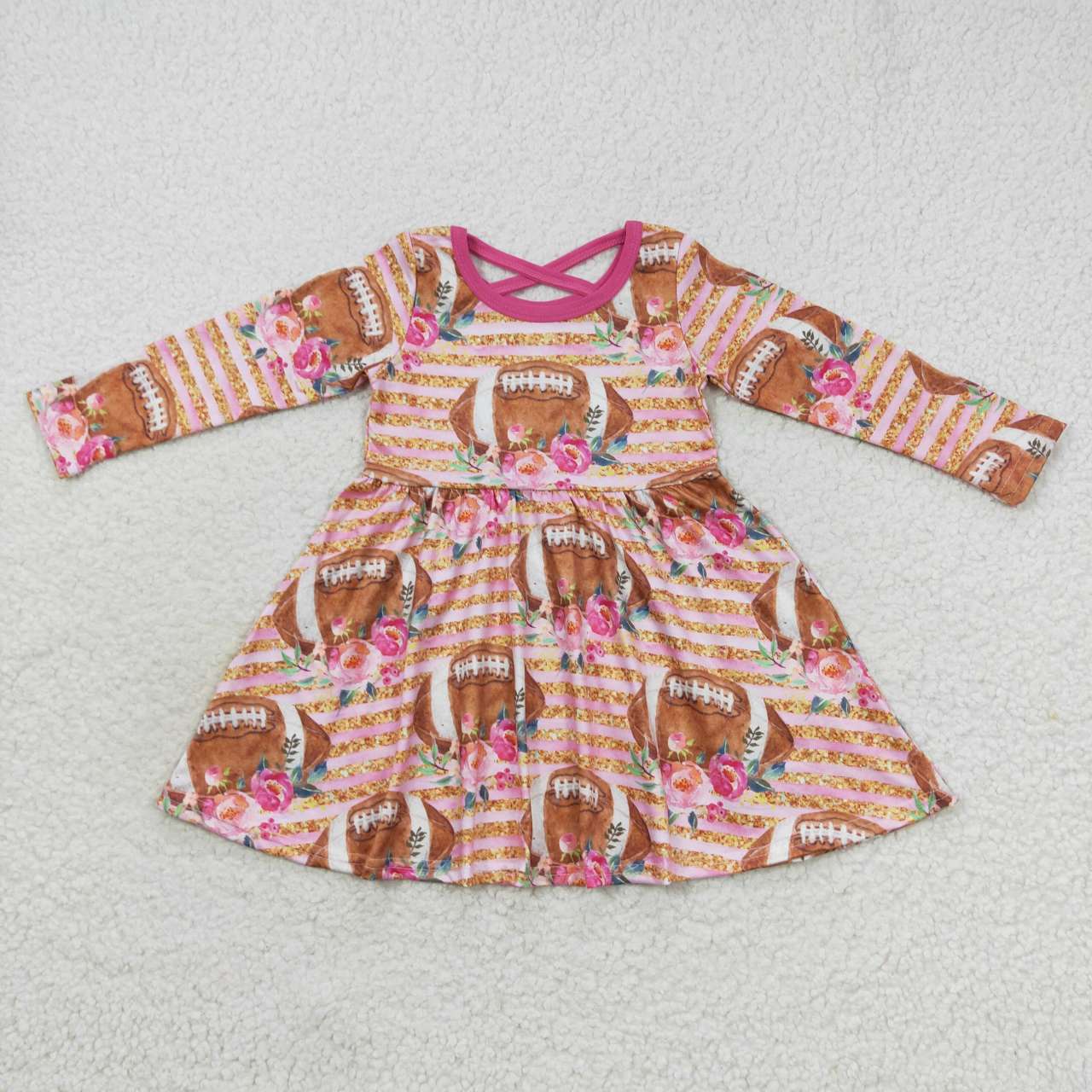 GLD0326 football flower girl long sleeve girl dress 20230920 RTS