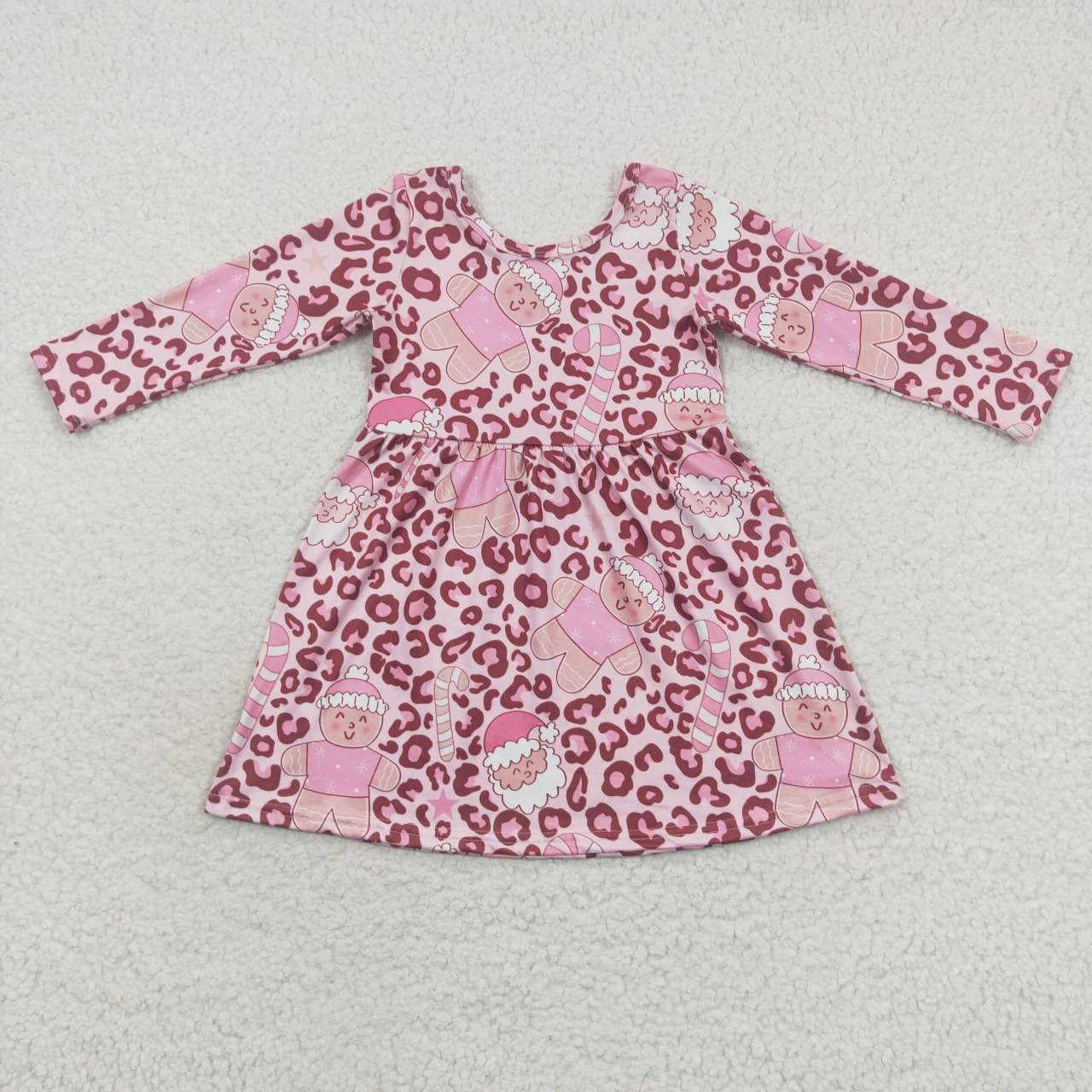 GLD0327 pink leopard Christmas Santa girl long sleeve girl dress 20230828 RTS