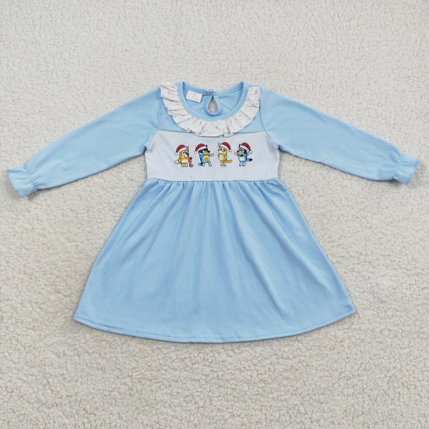 GLD0328 blue bluey Christmas Santa girl long sleeve girl dress 20230911 RTS