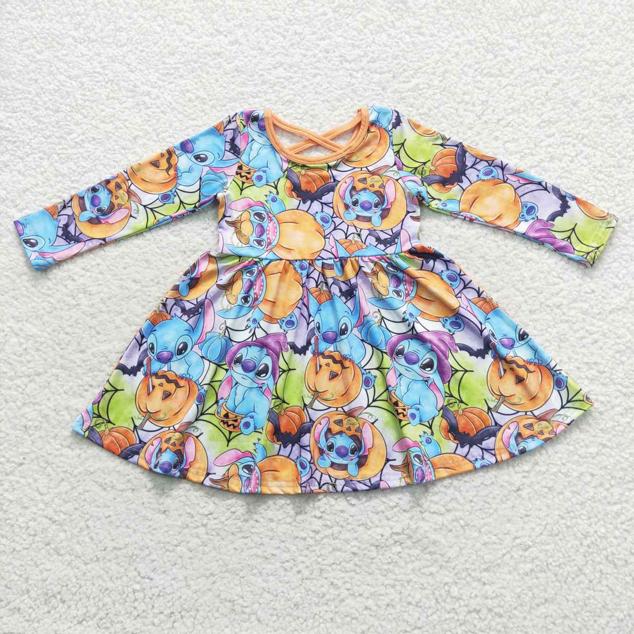 GLD0330 Stitch long sleeve halloween cartoon pumpkin purple girl dress preorder 20230831