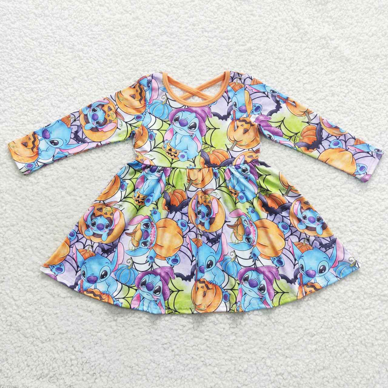 GLD0330 Stitch long sleeve halloween cartoon pumpkin purple girl dress preorder 20230831