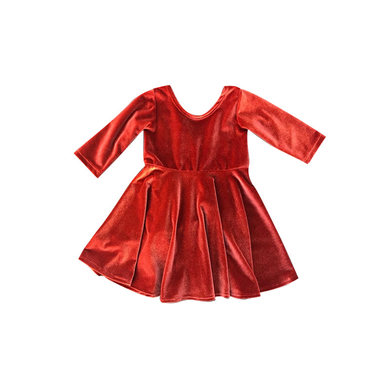 GLD0335 velvet red long sleeve girl dress 20230911 RTS