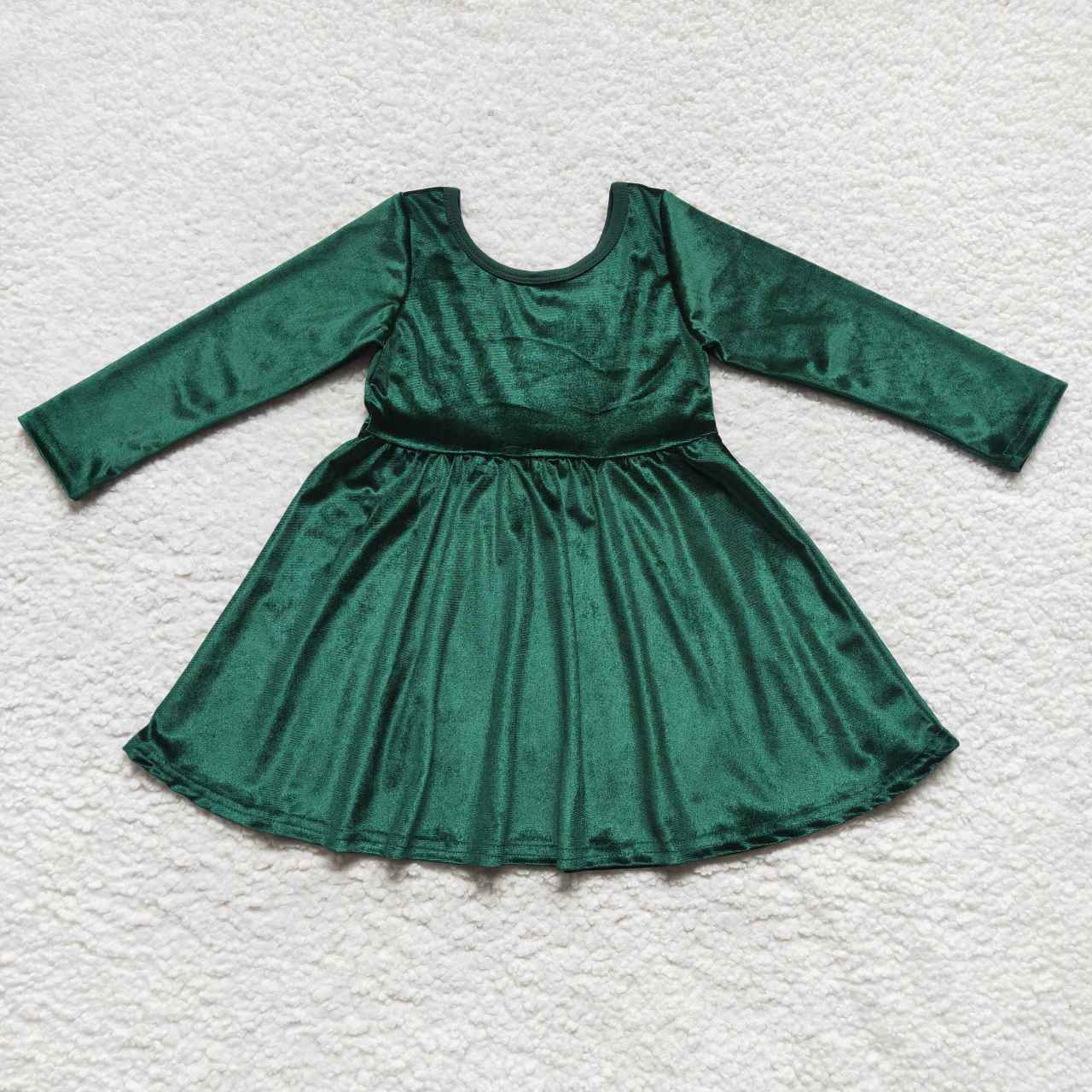 GLD0336 velvet green long sleeve girl dress 20230925 RTS