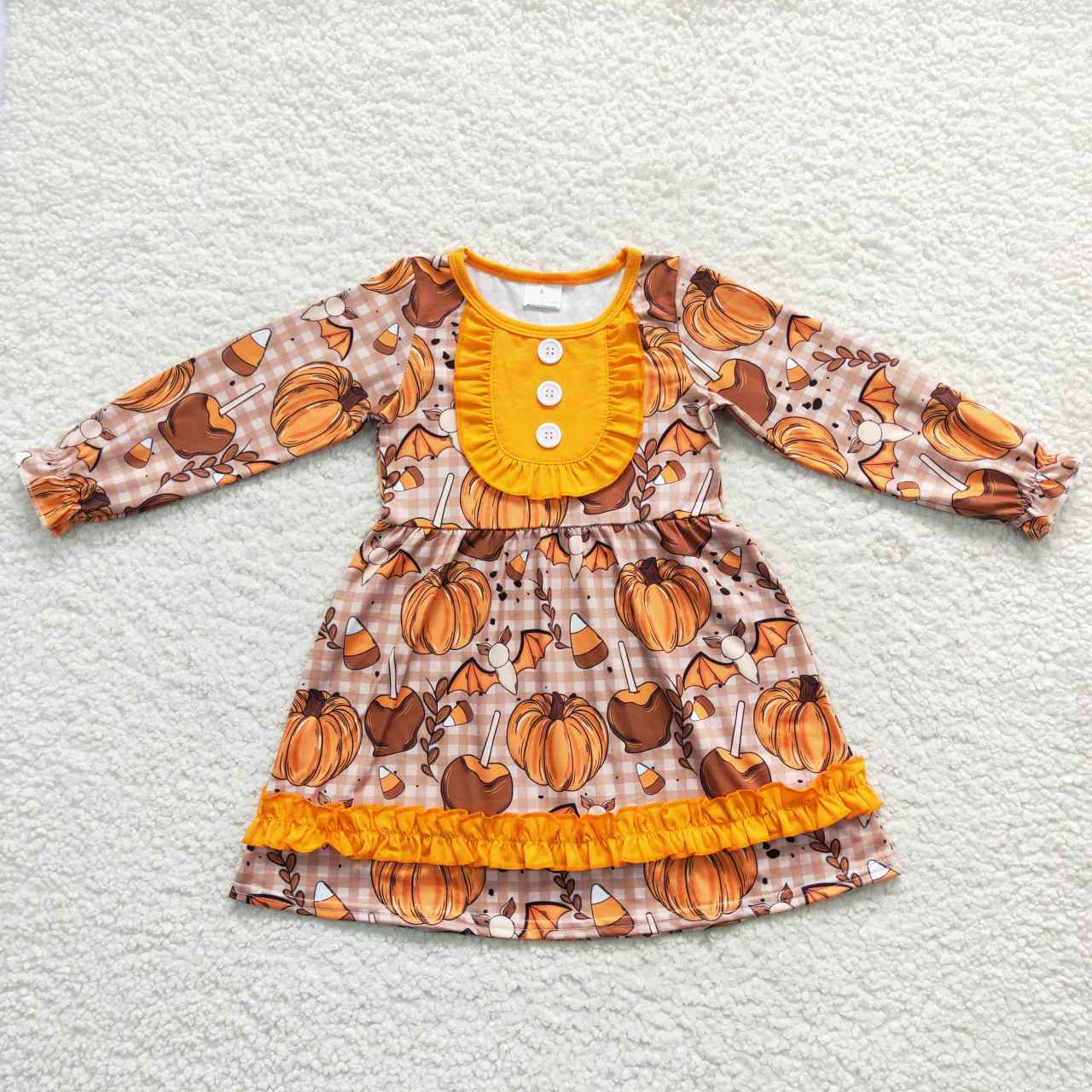 GLD0343 halloween pumpkin fall long sleeve girl dress 20230901 RTS