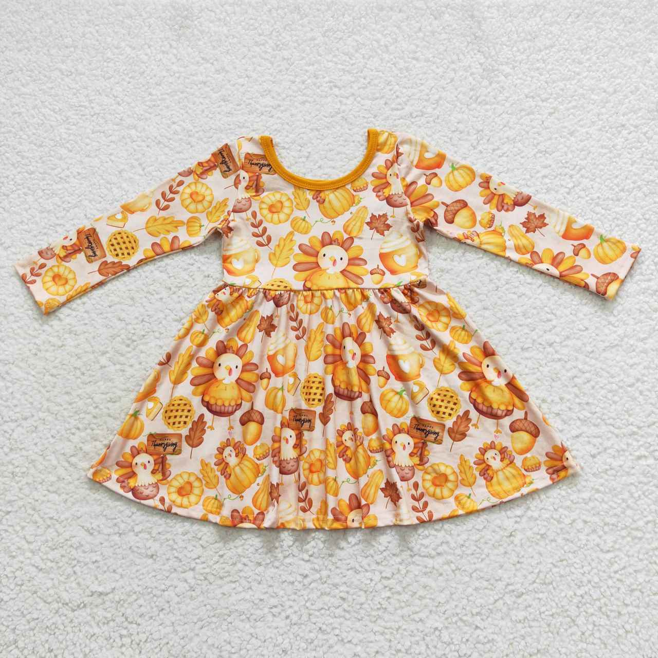 GLD0344 turkey thanksgiving preorder long sleeve girl dress 20230920 RTS