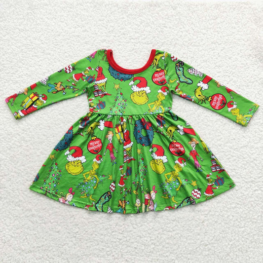 GLD0345 Christmas grinch preorder long sleeve girl dress 20230907 RTS