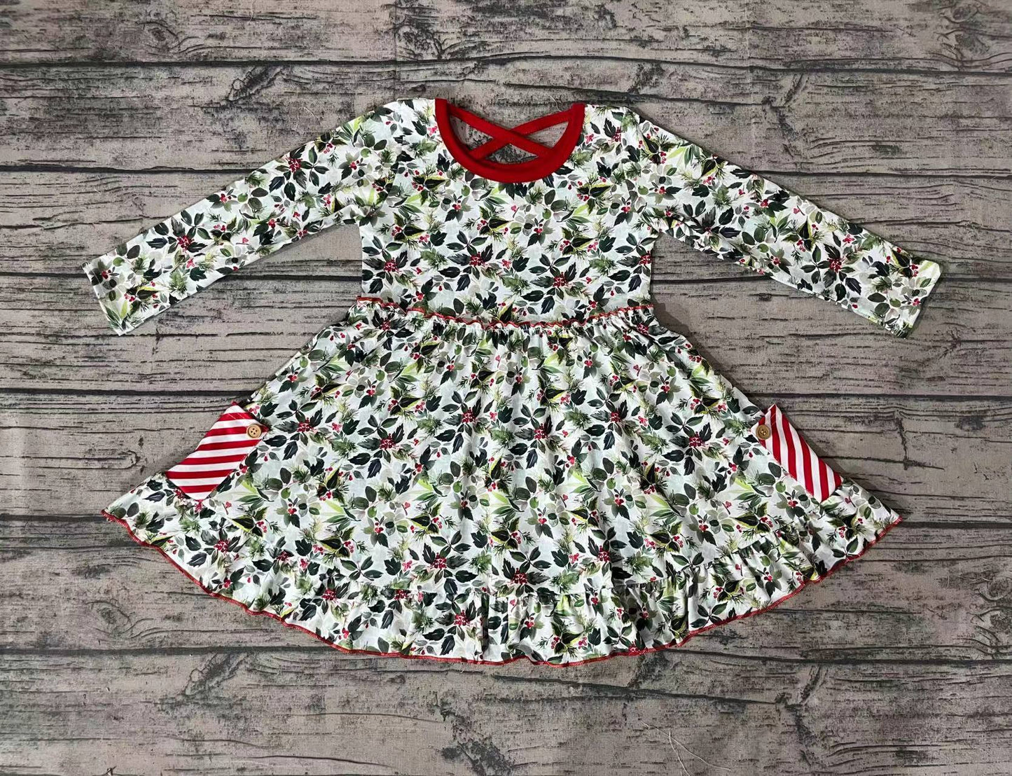 GLD0389 western Christmas grinch long sleeves girl dress RTS 20231018