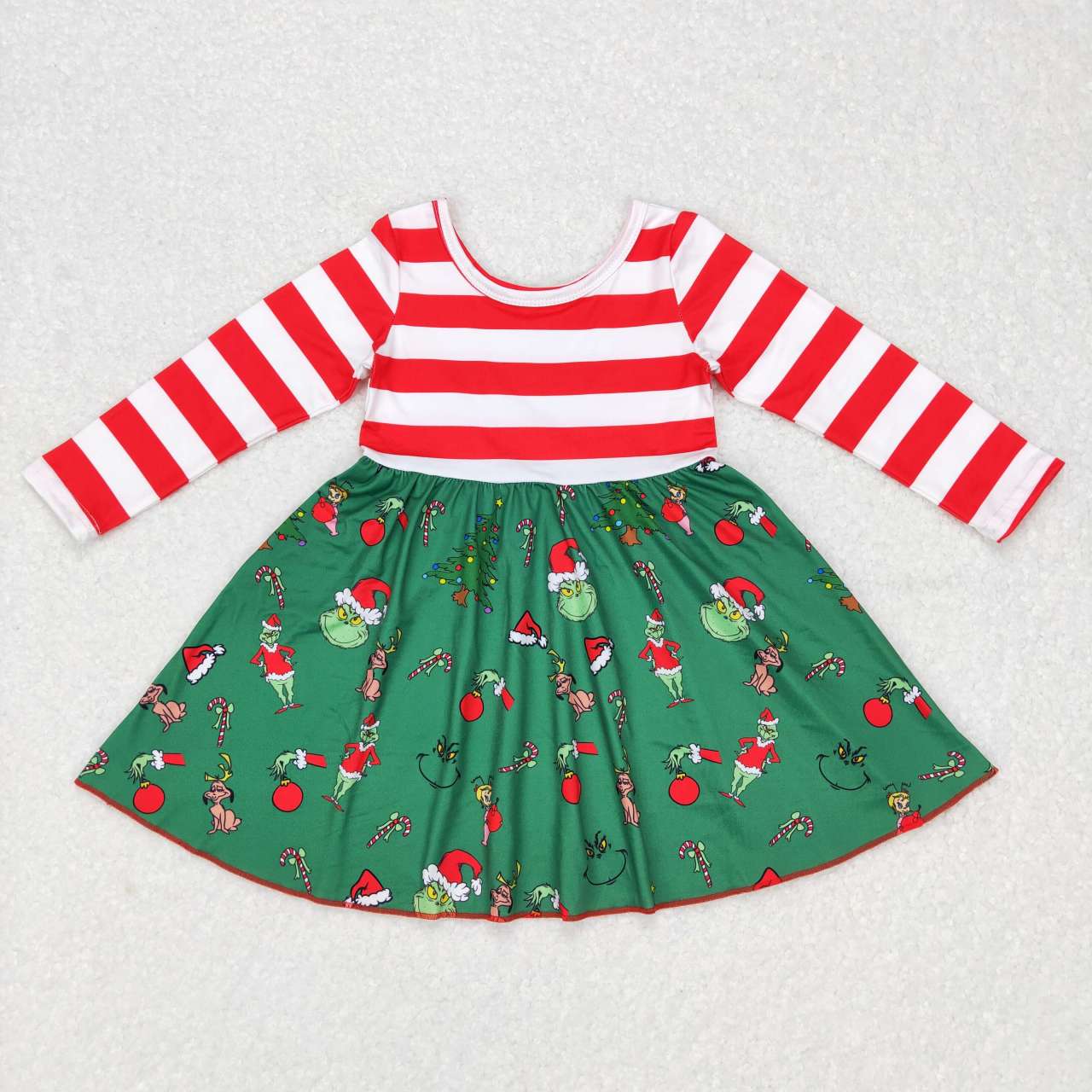 GLD0390 western Christmas grinch long sleeves girl dress preorder 20231012