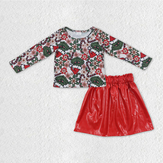 GLD0397组合 red leather Christmas skirt girl outfit 20231024 RTS