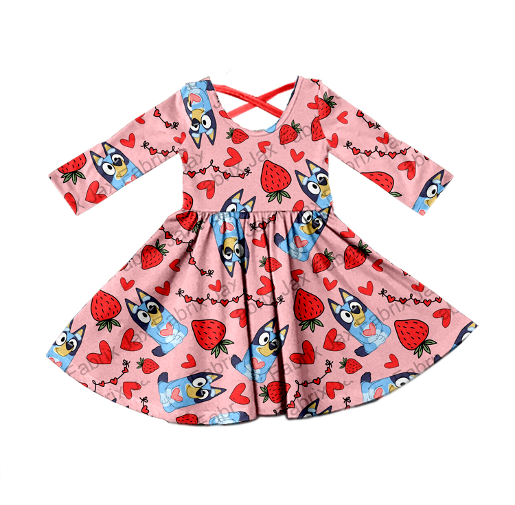 GLD0409 western bluey dog strawberry long sleeve girl dress 20230906 preorder