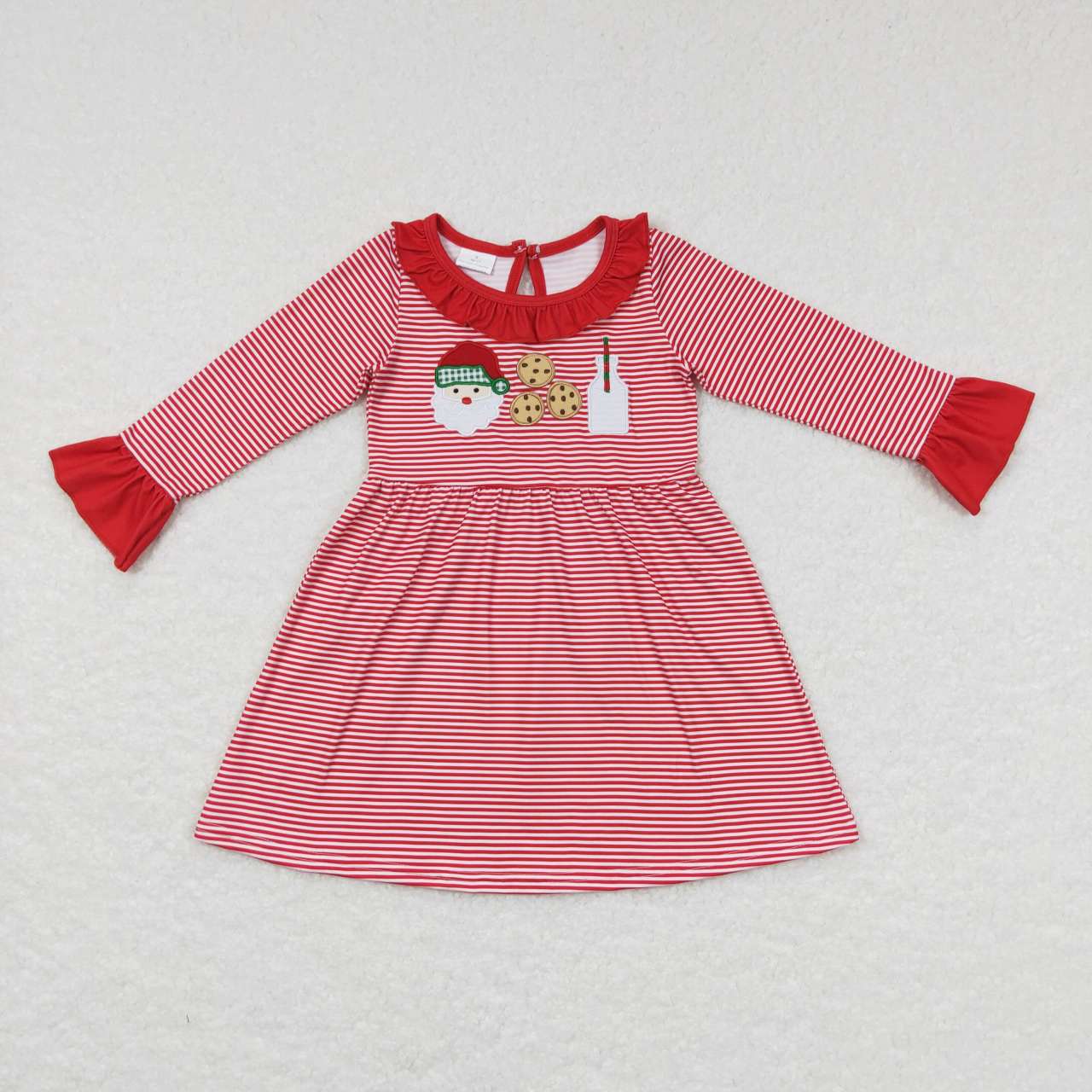 GLP0873 RTS  Christmas Santa stripe embroidery long sleeve kids girl pajamas outfit 202231024