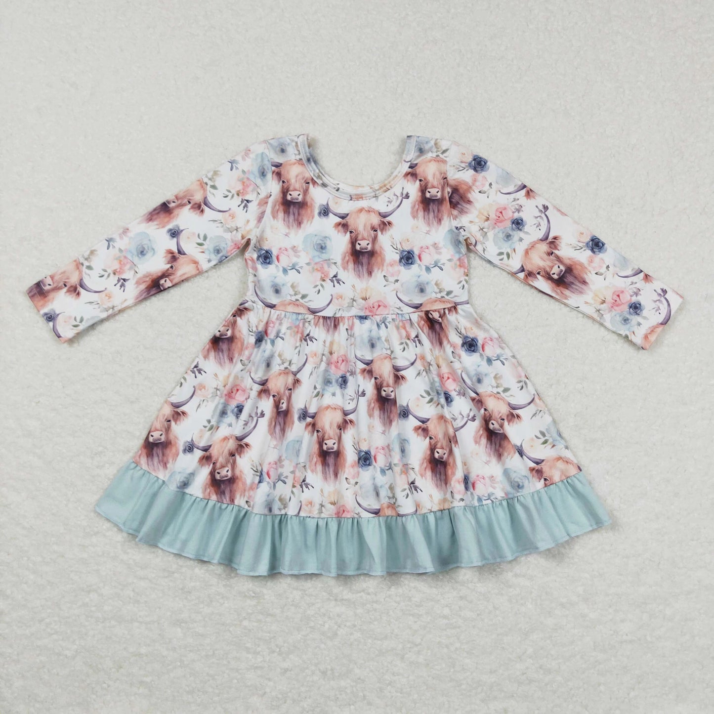 promotion RTS GLD0412 western cow flowers long sleeve girl dress 20231106