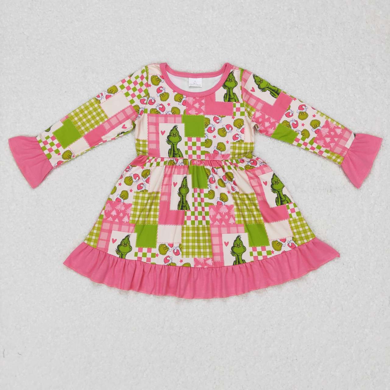 GLD0420 western Christmas grinch long sleeves girl dress RTS 20231013