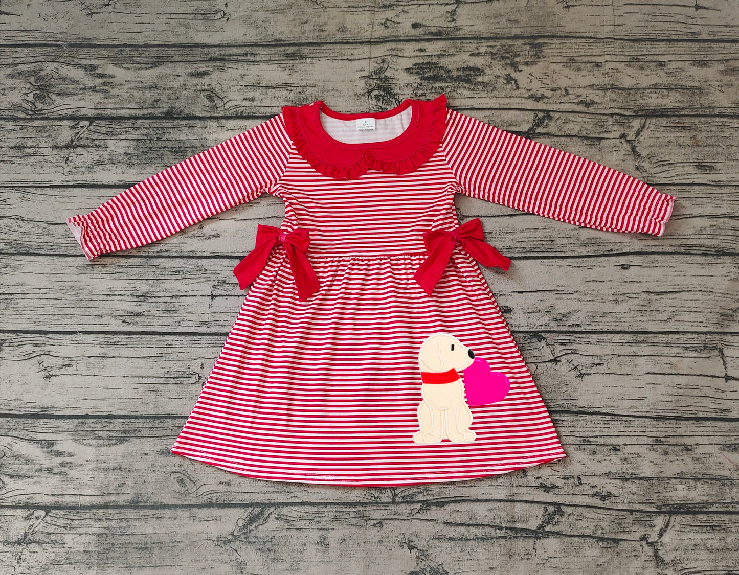 GLD0448 dog love valentine stripe long sleeve girl dress 20231028 rts