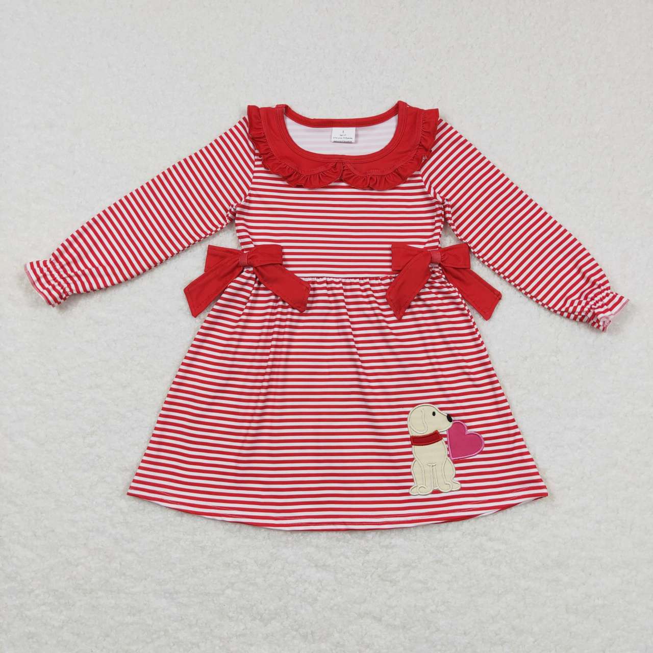 GLD0448 dog love valentine stripe long sleeve girl dress 20231028 rts