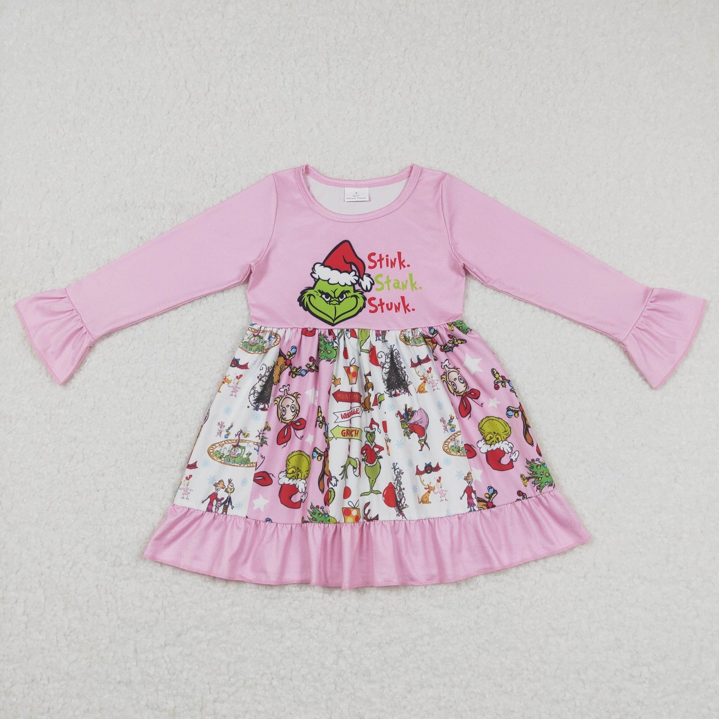 GLD0457  rts flowers grinch long sleeve girl dress 20231018