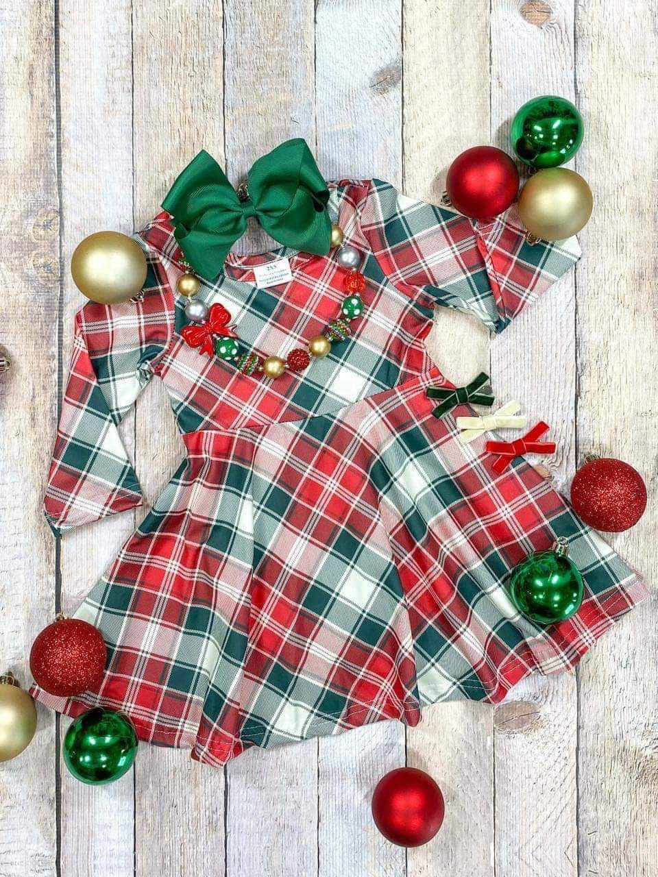 GLD0462 Christmas dress plaid long sleeve girl dress 20231028 RTS