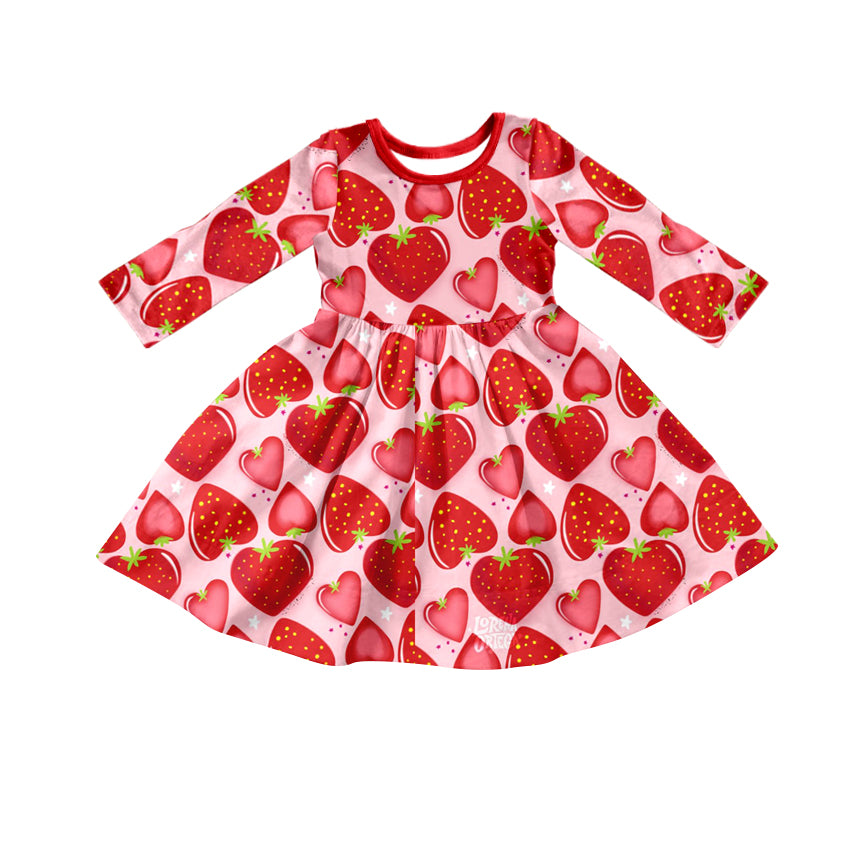 GLD0469 valentine love strawberry short sleeve girl dress 202312 RTS