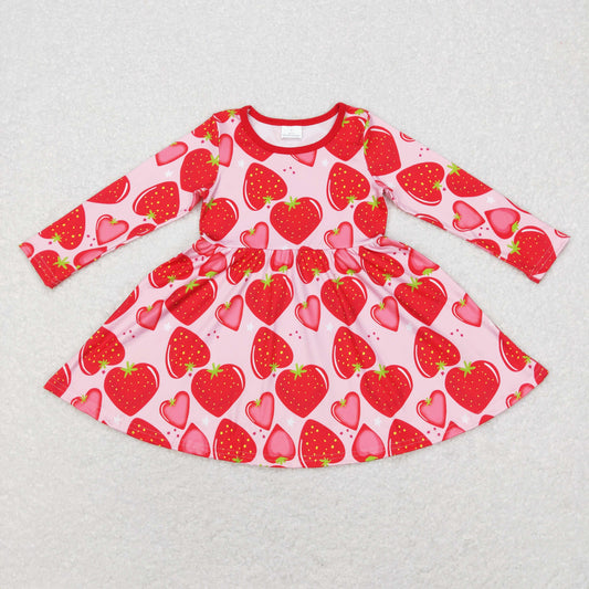 GLD0469 valentine love strawberry short sleeve girl dress 202312 RTS