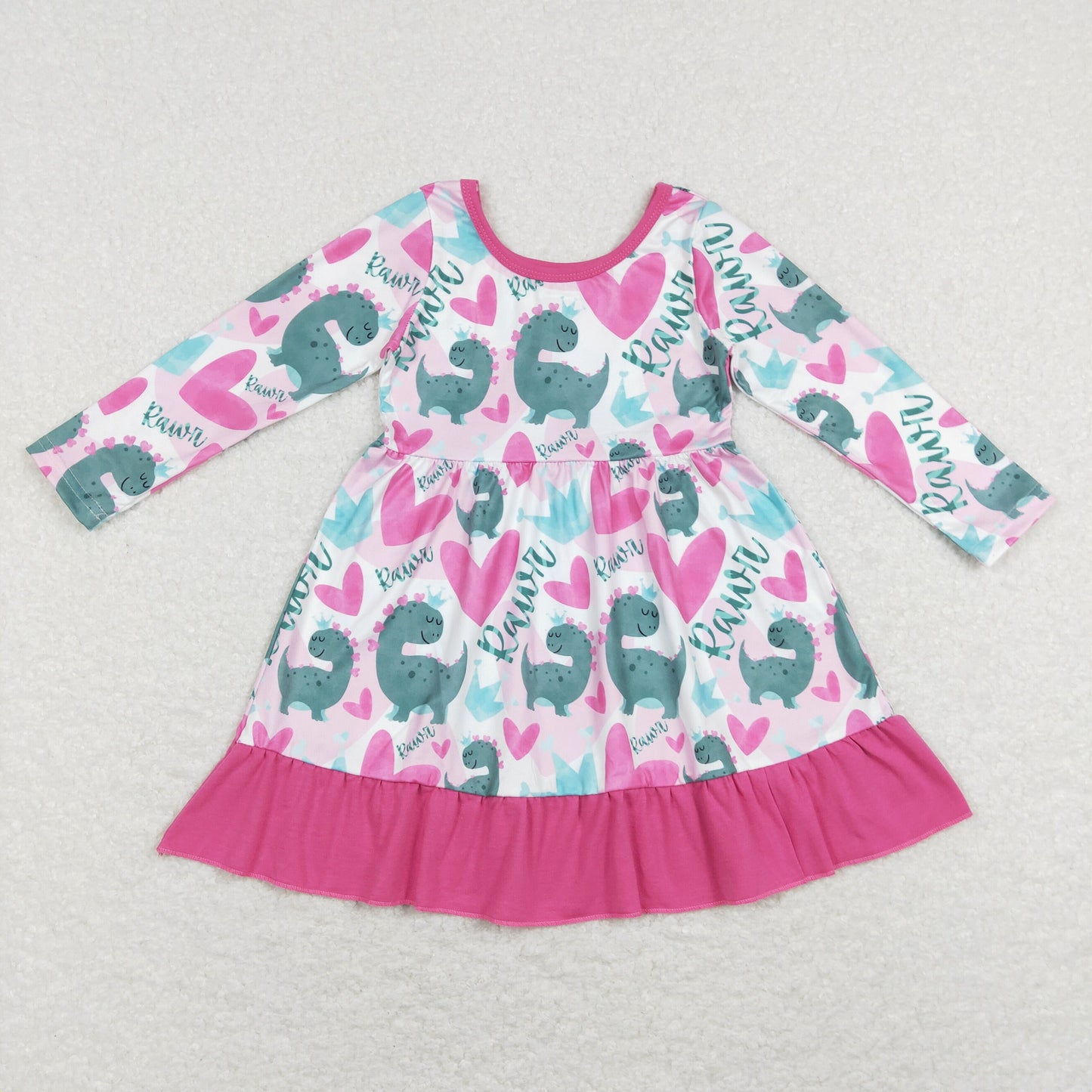 GLD0491 western dinosaur love  girl dress 202401 RTS